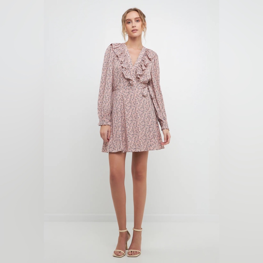 NWT Free the Roses wrapped mini dress with ruffled neckline mauve